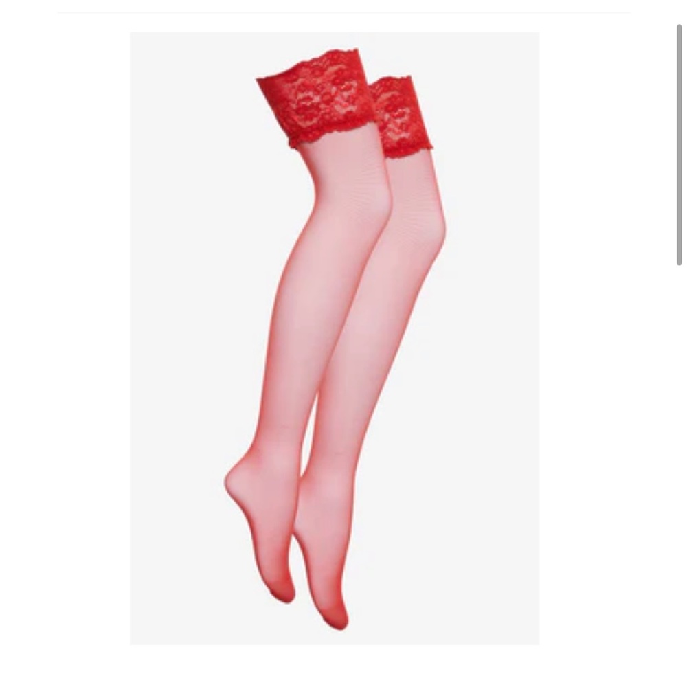 For Love & Lemons Red Lace Top Thigh High Stockings